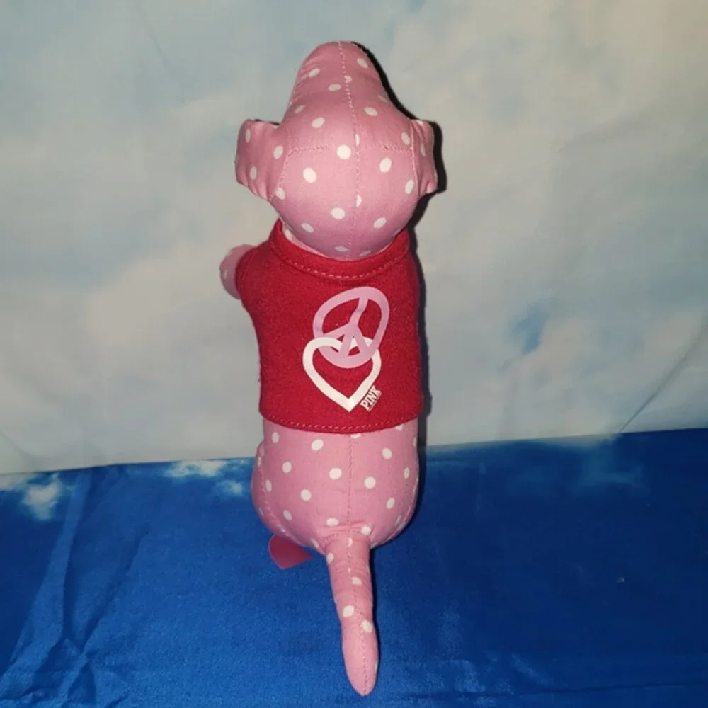 Victoria’s Secret Pink polka dot Mini dog red peace & love t-shirt LE NWOT - Picture 4 of 7